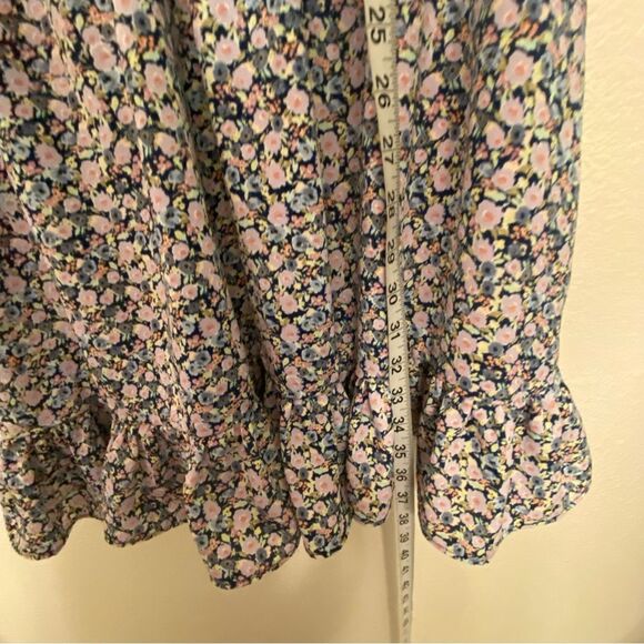 Summer dress short tie neck ruffle flutter micro floral print feminine fairy L - Picture 7 of 13